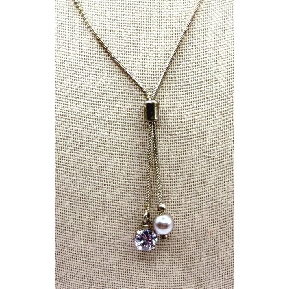Vintage Monet Silver Tone Sliding Lariat Necklace Blue‎ Crystal 22"